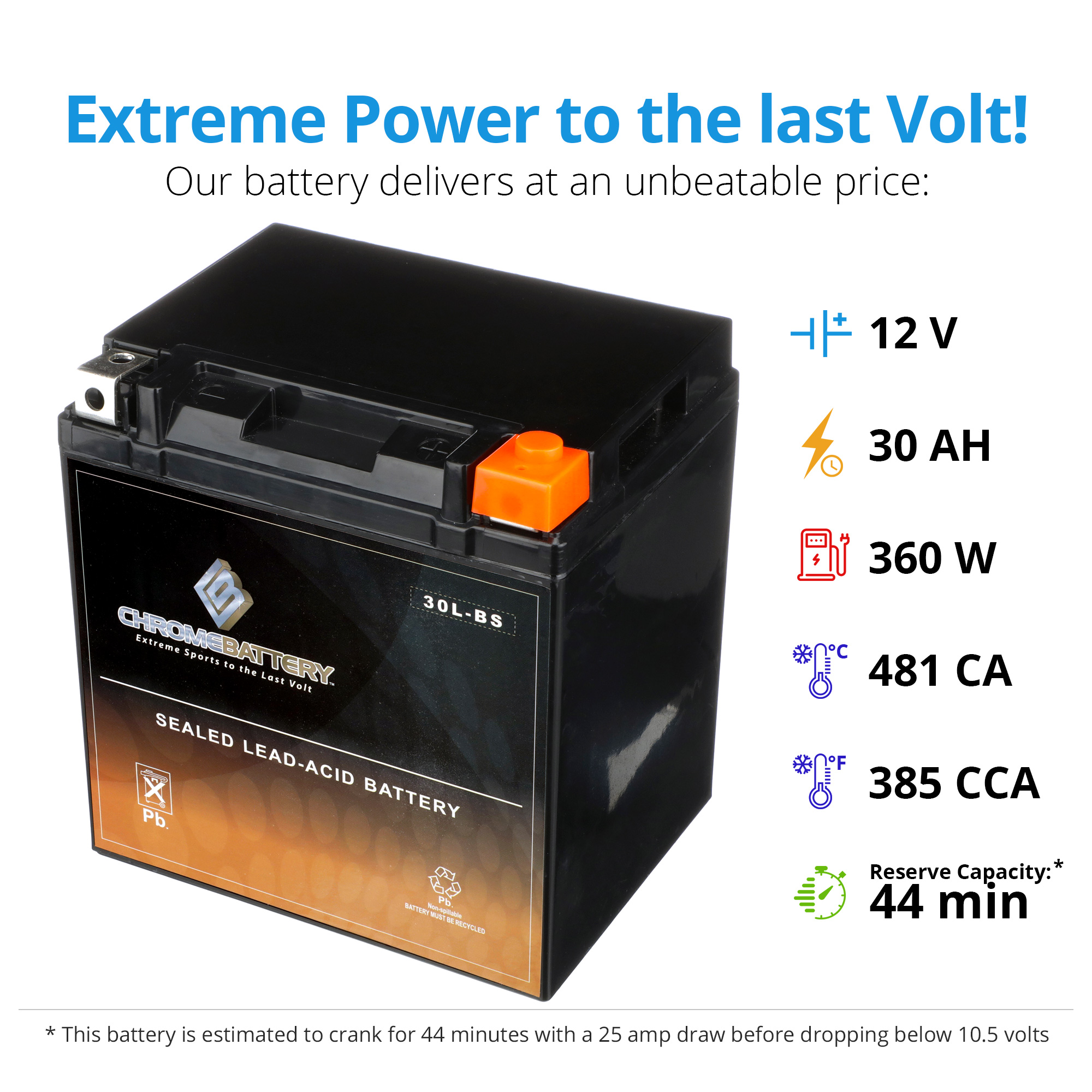 YTX30LBS Utility Vehicle Battery for POLARIS Ranger 6x6, 4x4 500CC 98