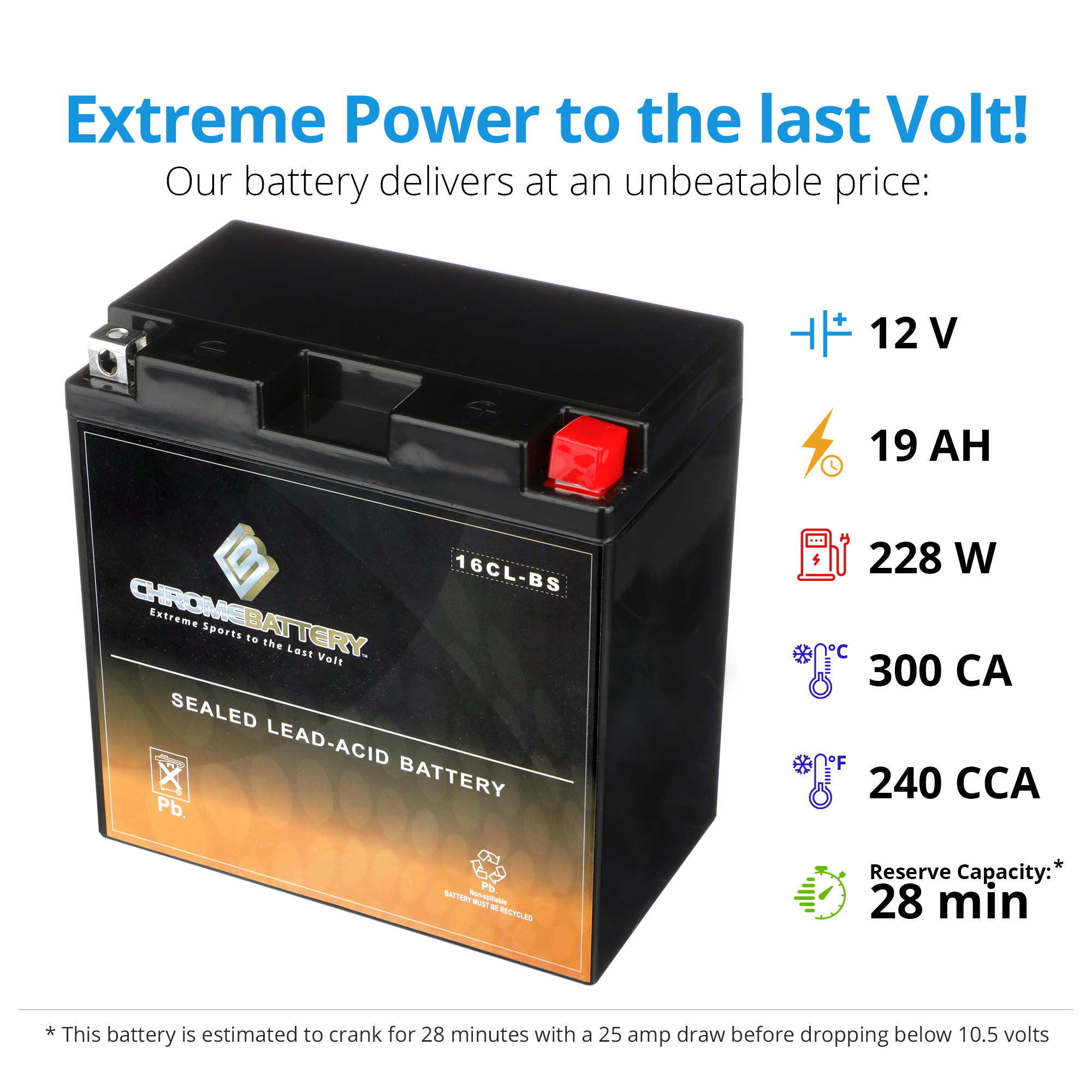 YB16CLB JetSki Battery for Polaris Genesis, Octane, Freedom, SLX, Pro